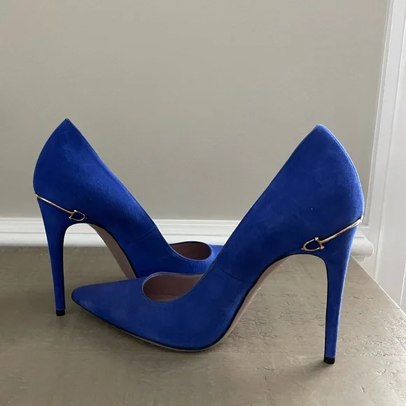 Gucci Blue Suede Pointed Toe Pumps Size 38.5 - Picture 7 of 16